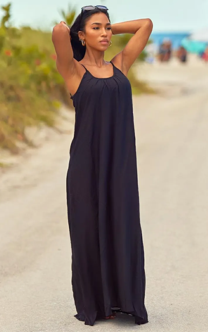 Black Low Back Oversized Maxi Beach Dress