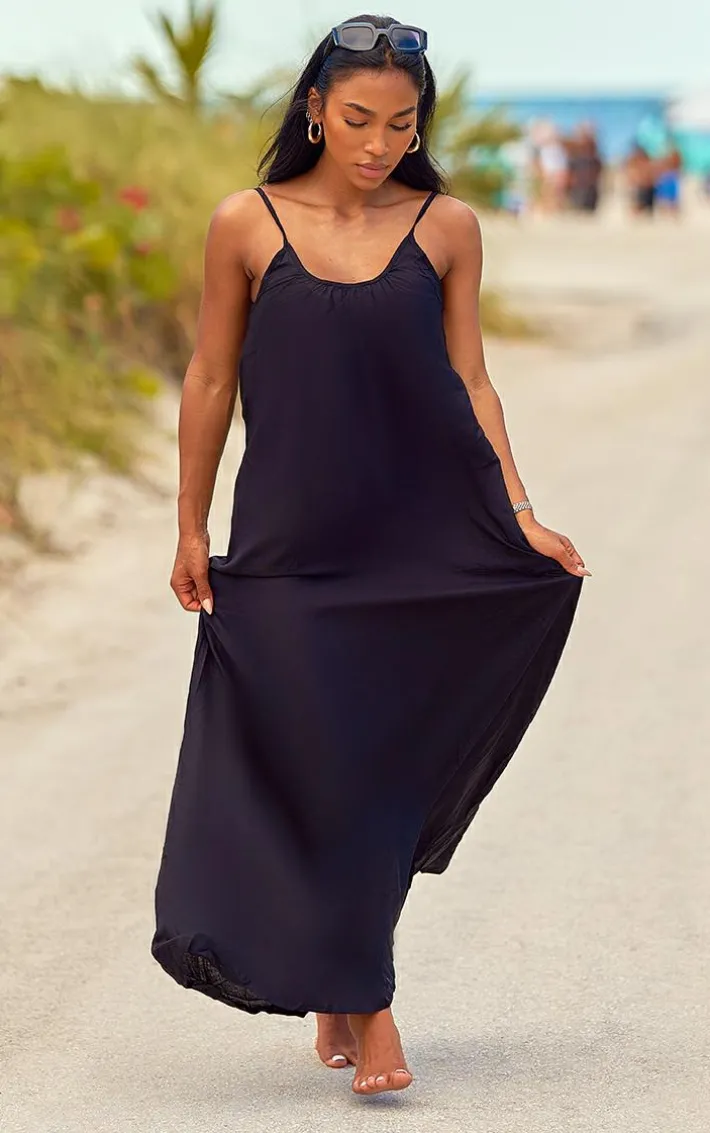 Black Low Back Oversized Maxi Beach Dress