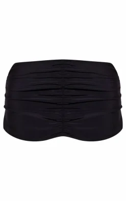 Black Low Rise Ruched Swim Skirt