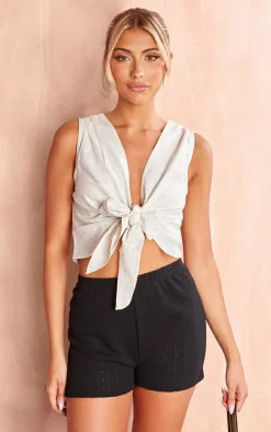 Black Low Rise Textured Hotpants