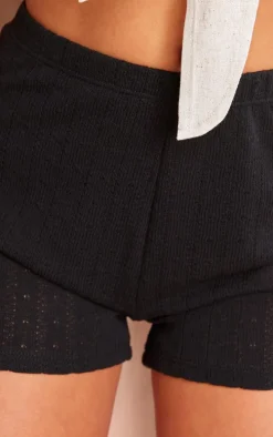 Black Low Rise Textured Hotpants
