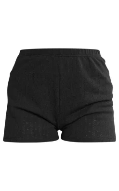 Black Low Rise Textured Hotpants