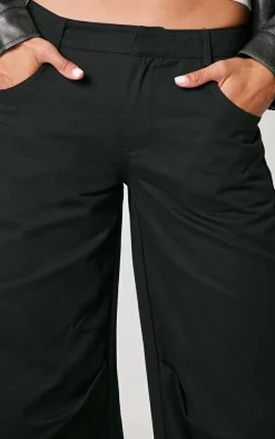 Black Low Rise Twill Wide Leg Pants
