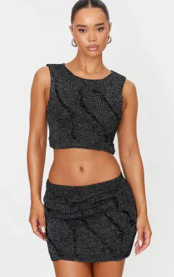Black Lurex Knitted Contrast Detail Crop Top