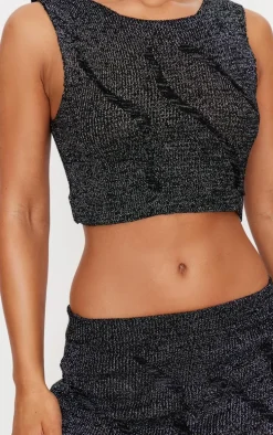 Black Lurex Knitted Contrast Detail Crop Top