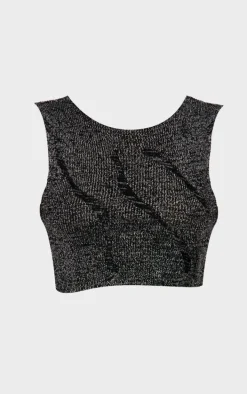Black Lurex Knitted Contrast Detail Crop Top