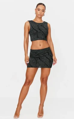 Black Lurex Knitted Contrast Detail Mini Skirt