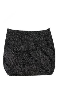 Black Lurex Knitted Contrast Detail Mini Skirt