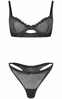 Black Lurex Mesh Lingerie Set