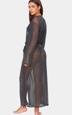 Black Lurex Mesh Maxi Robe