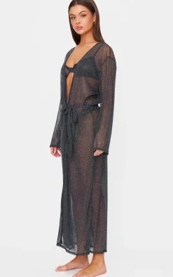 Black Lurex Mesh Maxi Robe