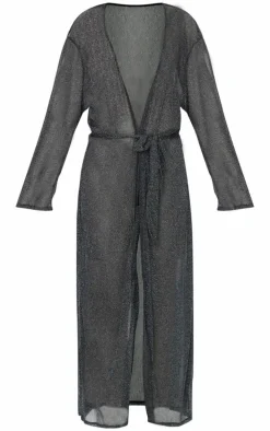 Black Lurex Mesh Maxi Robe