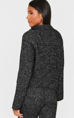 Black Marl Knit V Neck Oversized Sweater