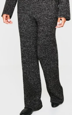 Black Marl Knit Wide Leg Pants