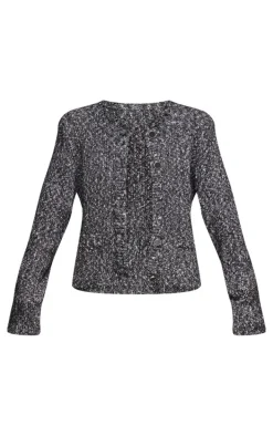 Black Marl Textured Bobble Knit Button Up Pocket Detail Cardigan