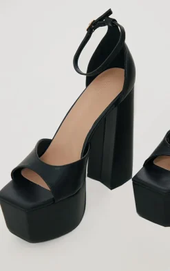 Black Matt PU Chucky Square Extreme High Heeled Platforms