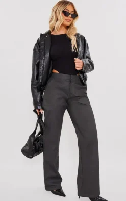 Black Matte Faux Leather Straight Leg Pants
