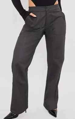 Black Matte Faux Leather Straight Leg Pants