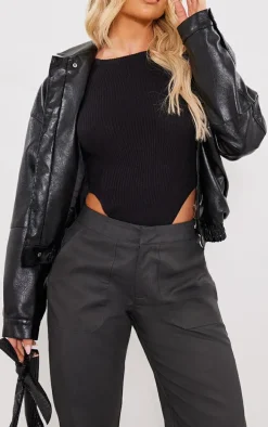 Black Matte Faux Leather Straight Leg Pants
