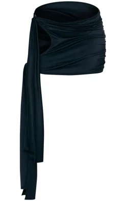 Black Matte Sculpt Tie Side Cut Out Mini Skirt