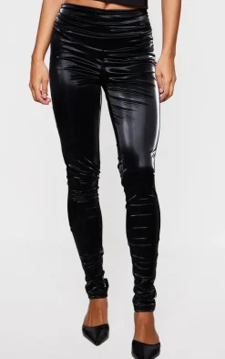 Black Matte Vinyl Low Rise Fold Over Waist Pants
