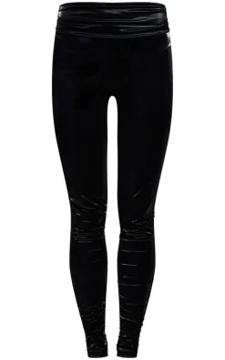 Black Matte Vinyl Low Rise Fold Over Waist Pants