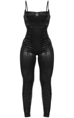Black Matte Vinyl Underwired Strappy Jumpsuit