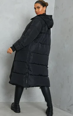 Black Maxi Contrast Hooded Puffer