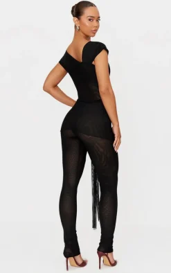 Black Mesh Asymmetric Cap Sleeve Jumpsuit