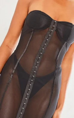 Black Mesh Bandeau Hook & Eye Binding Detail Midaxi Dress