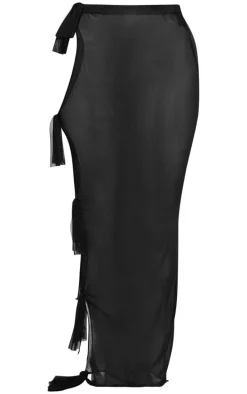 Black Mesh Bow Cut Out Maxi Beach Skirt