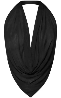 Black Mesh Buckle Back Cowl Long Top