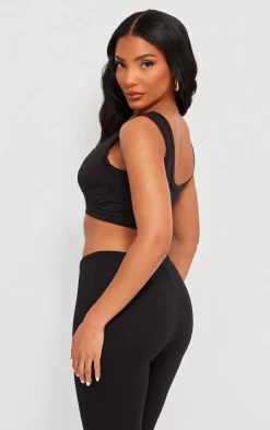 Black Mesh Bust Overlay Crop Top