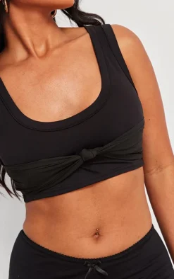 Black Mesh Bust Overlay Crop Top