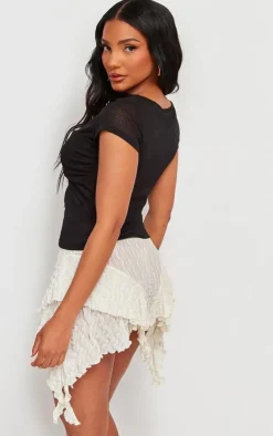 Black Mesh Bust Panel Detail Tshirt