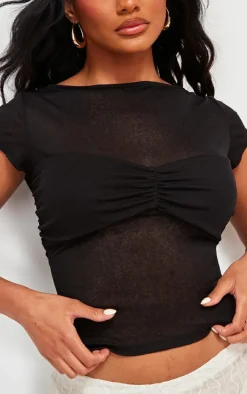 Black Mesh Bust Panel Detail Tshirt