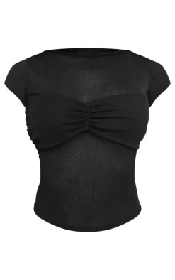 Black Mesh Bust Panel Detail Tshirt