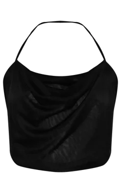 Black Mesh Cowl Top