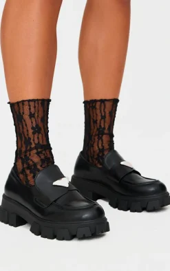 Black Mesh Flower Ankle Socks
