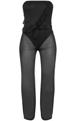 Black Mesh Frill Detail Bandeau Jumpsuit