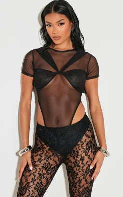 Black Mesh Knot Bust Panel Detail Body