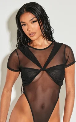 Black Mesh Knot Bust Panel Detail Body