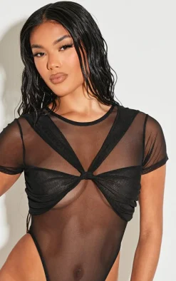 Black Mesh Knot Bust Panel Detail Body