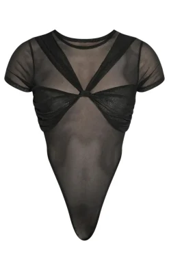 Black Mesh Knot Bust Panel Detail Body