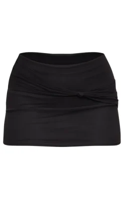 Black Mesh Knot Detail Micro Mini Skirt
