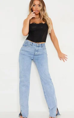 Black Mesh Lace Panel Curved Hem Corset