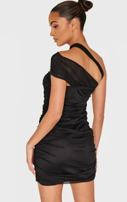 Black Mesh Neck Detail Mini Dress