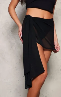 Black Mesh Overlay Knot Detailed Mini Skirt