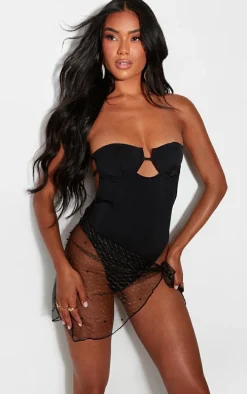 Black Mesh Pearl Detail Lurex Beach Sarong