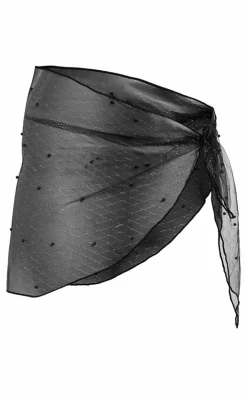 Black Mesh Pearl Detail Lurex Beach Sarong